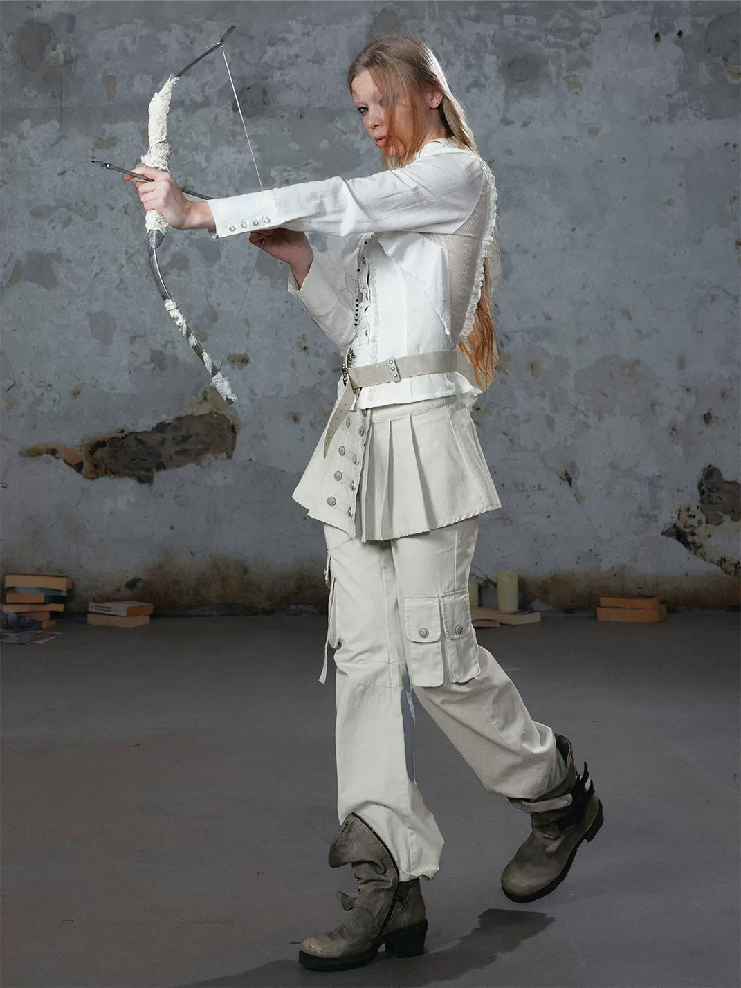Pleated Overlay Cotton Cargo Trousers - product view 3