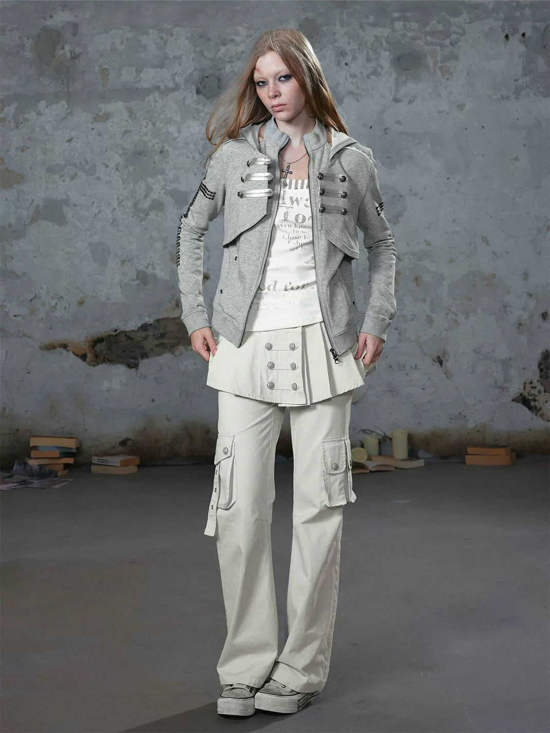 Pleated Overlay Cotton Cargo Trousers - product view 5