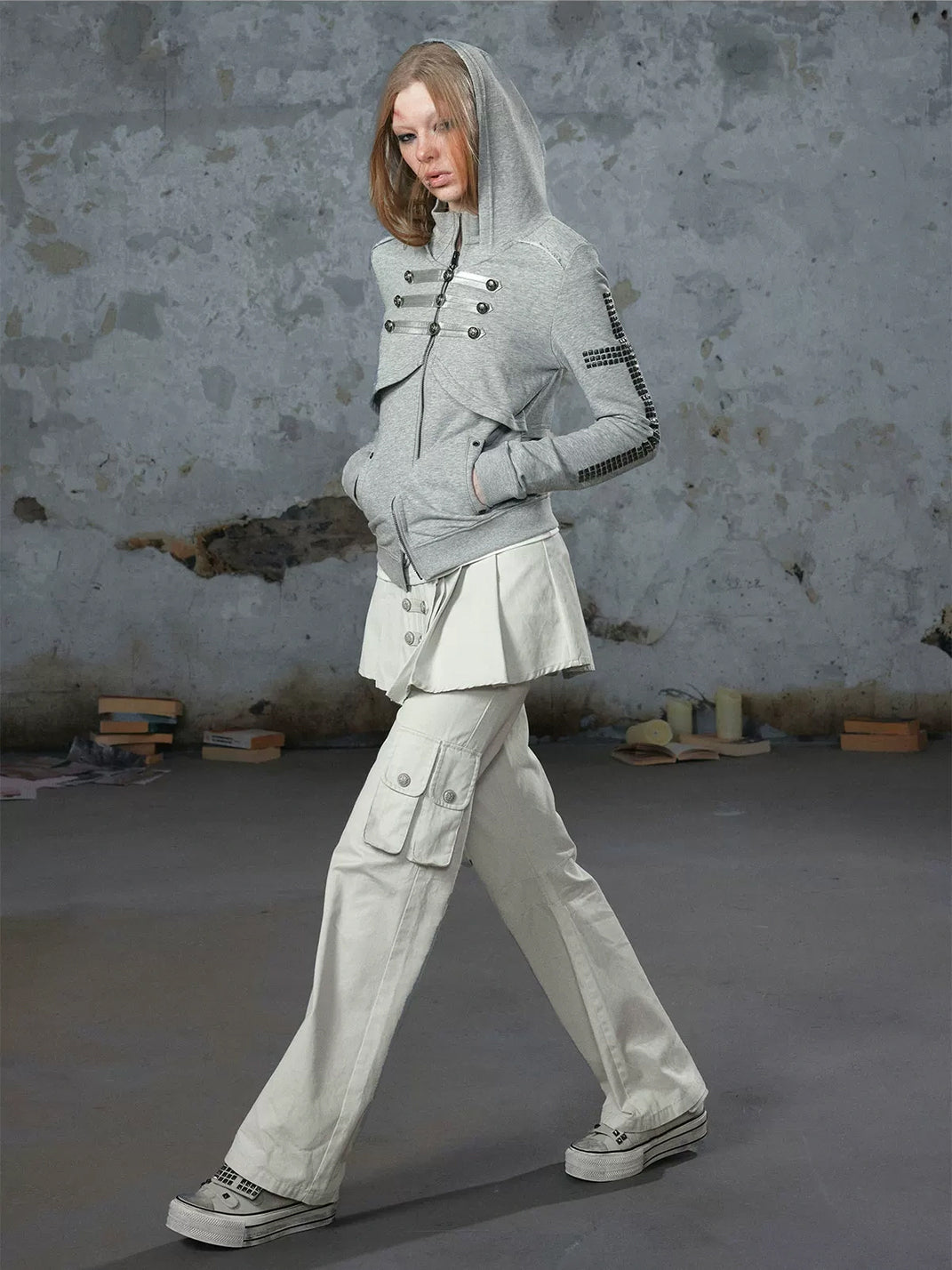 Pleated Overlay Cotton Cargo Trousers - product view 6