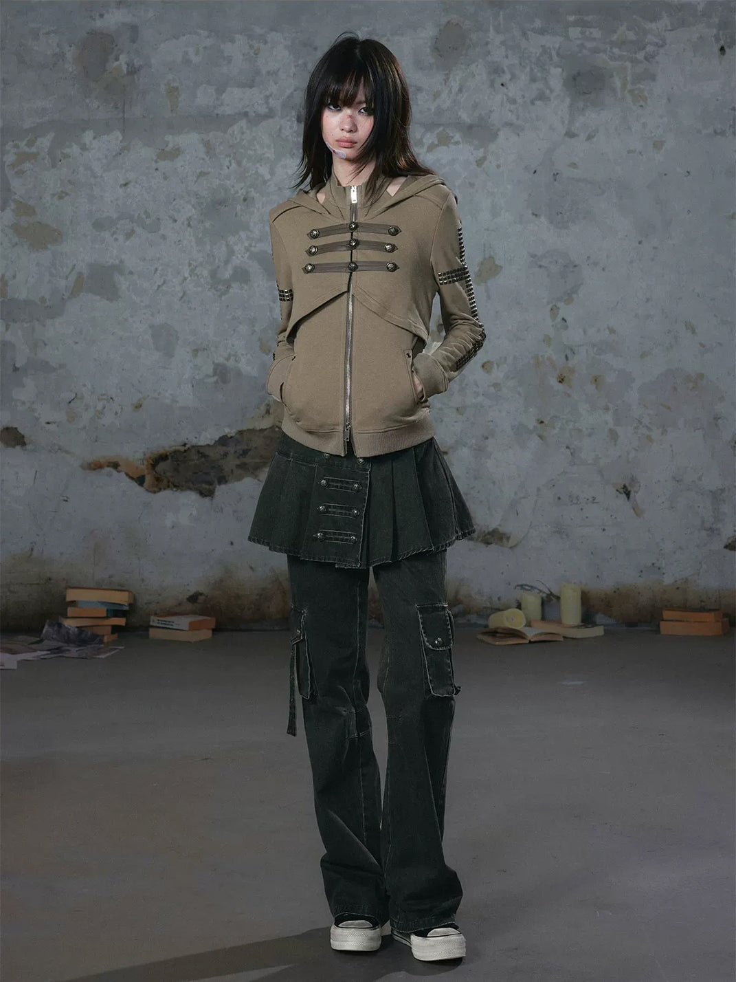 Pleated Overlay Cotton Cargo Trousers - product view 8
