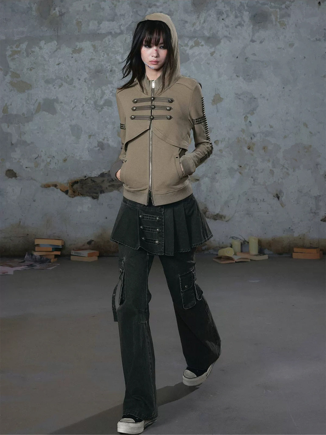 Pleated Overlay Cotton Cargo Trousers - product view 9