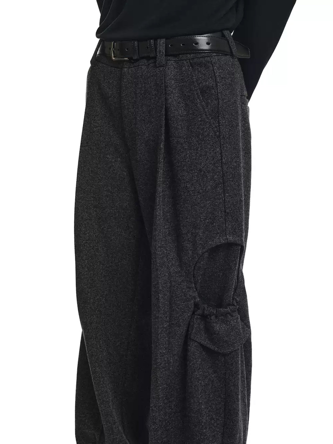 Draped Oval Pocket Textured Wide Trousers - view 8