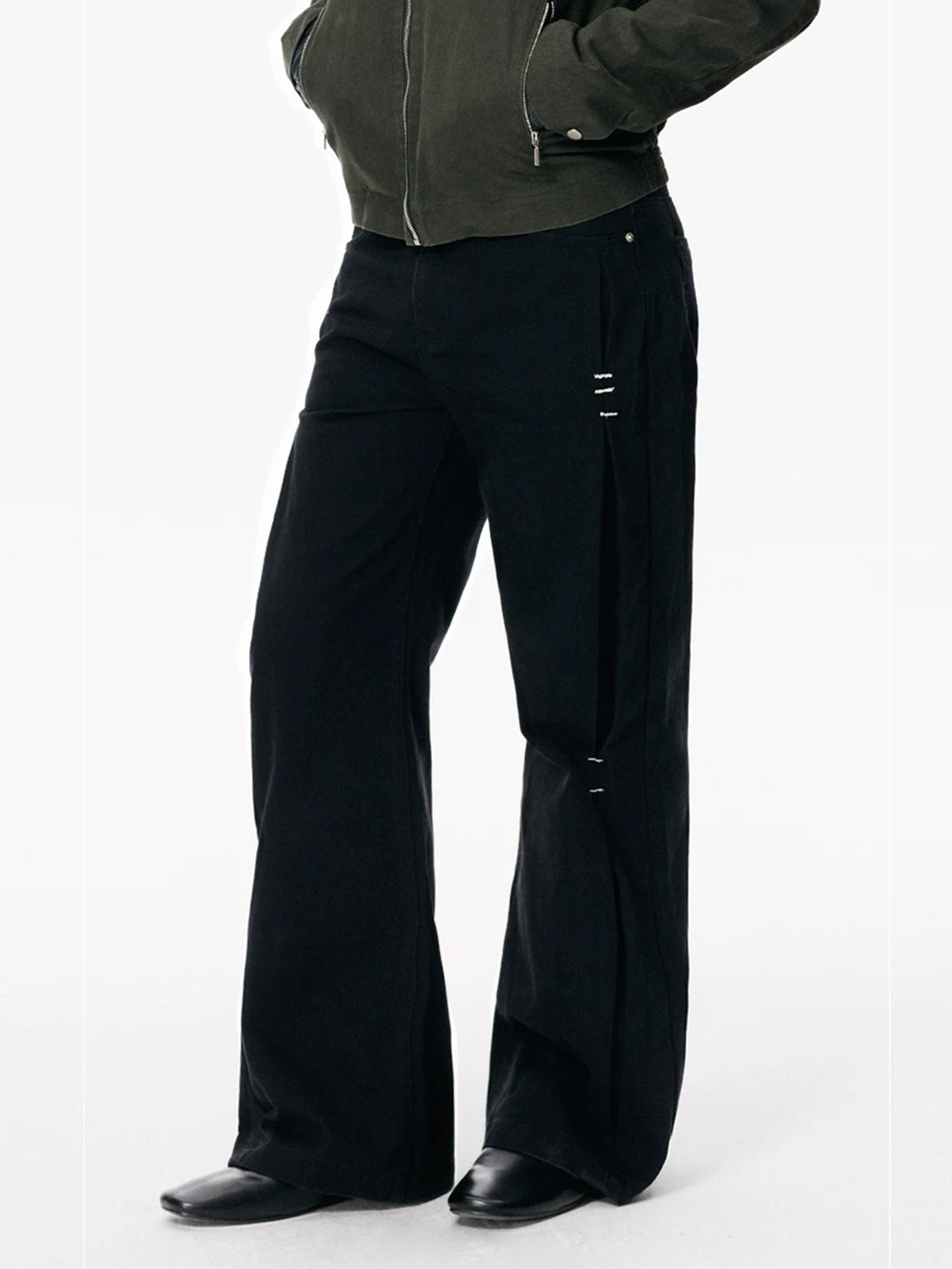 Side Pleat Bar Tack Flared Jeans - view 4