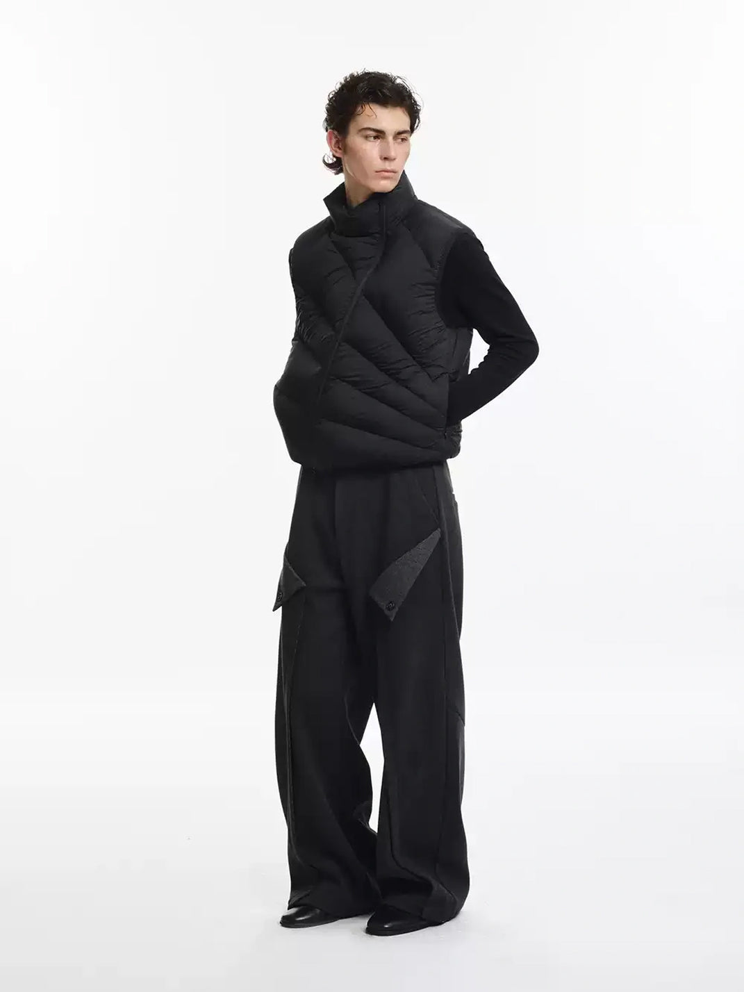 Diagonal Quilt Asymmetric Zip Down Vest - product view 4