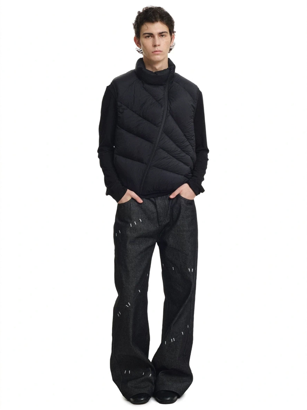 Diagonal Quilt Asymmetric Zip Down Vest - product view 5