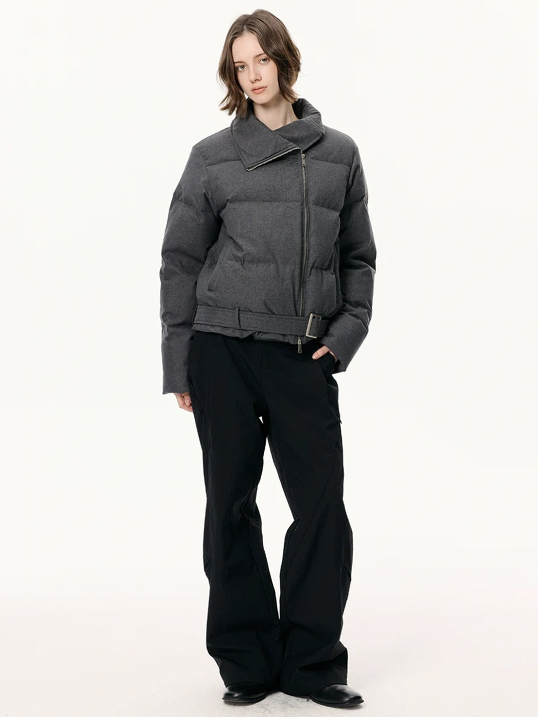 Belted Asymmetric Zip Quilted Down Jacket - product view 10
