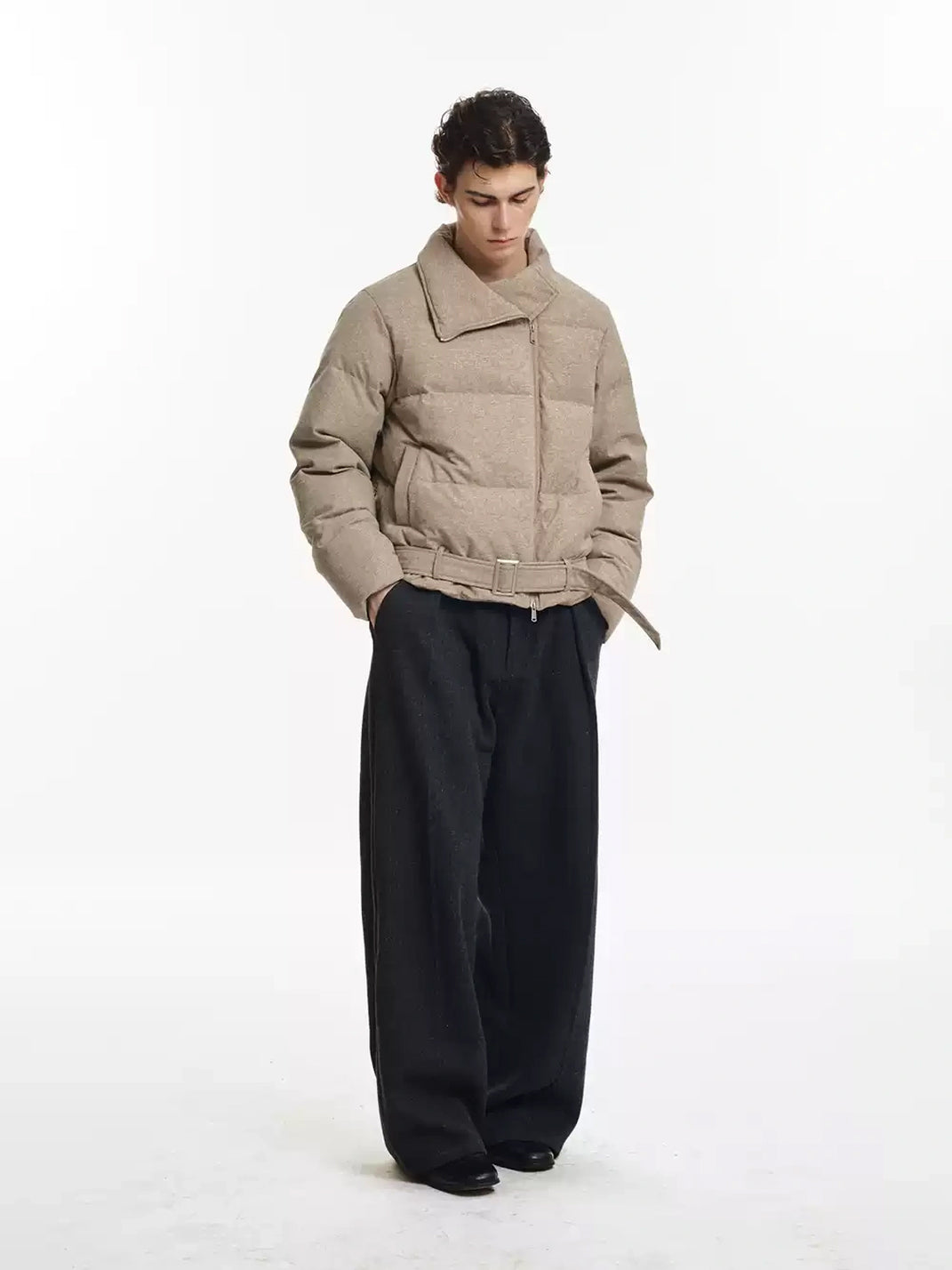 Belted Asymmetric Zip Quilted Down Jacket - product view 4