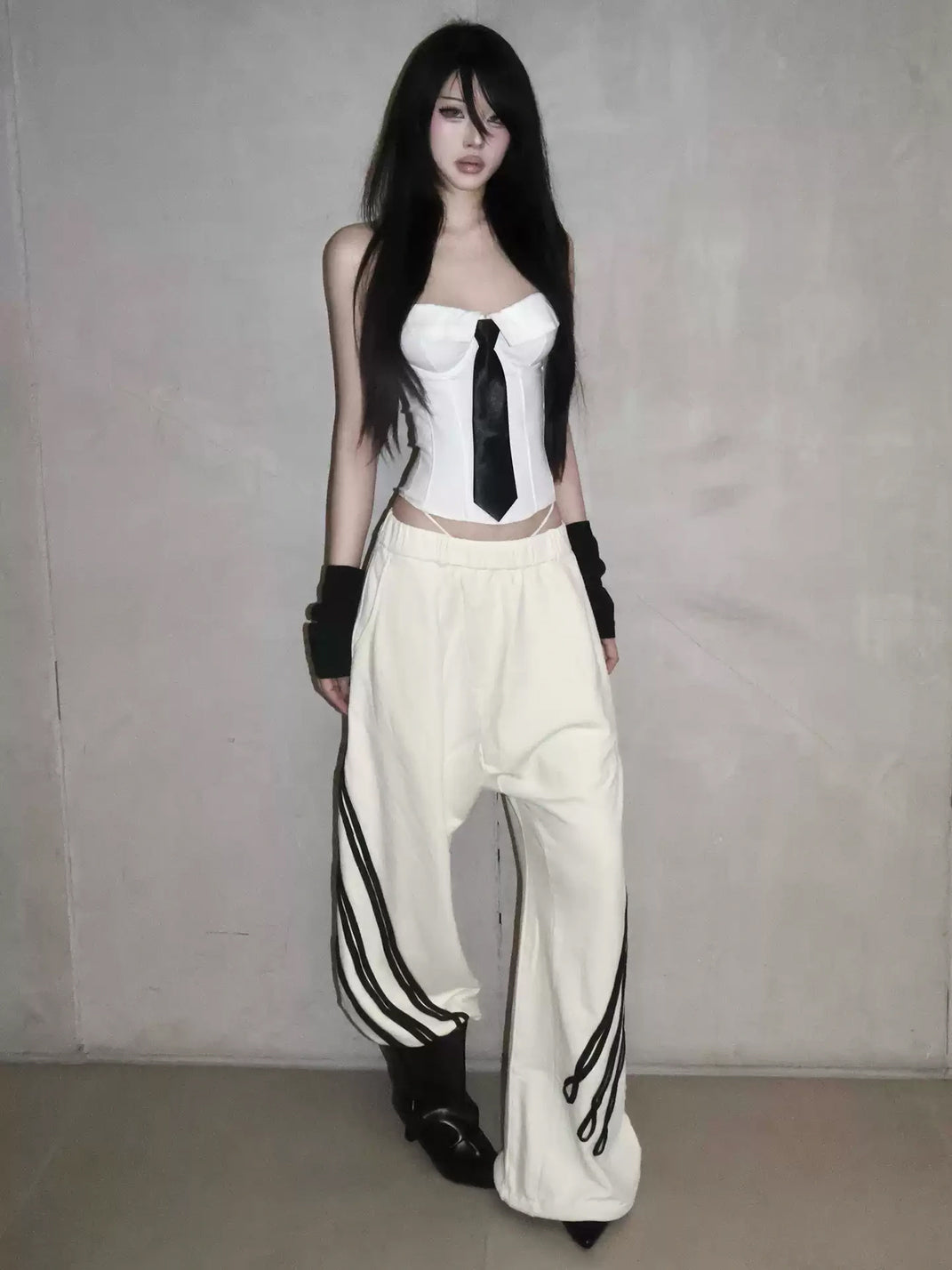 Looped Tape-Trim Curved-Leg Cotton Sweatpants - product view 3