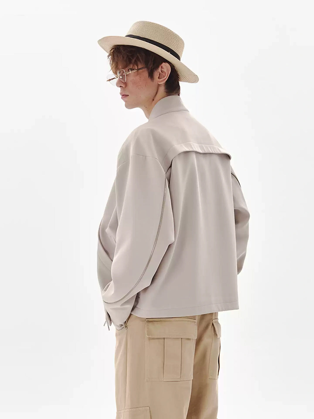 Curved Panel Cropped Stand Collar Jacket - product view 6