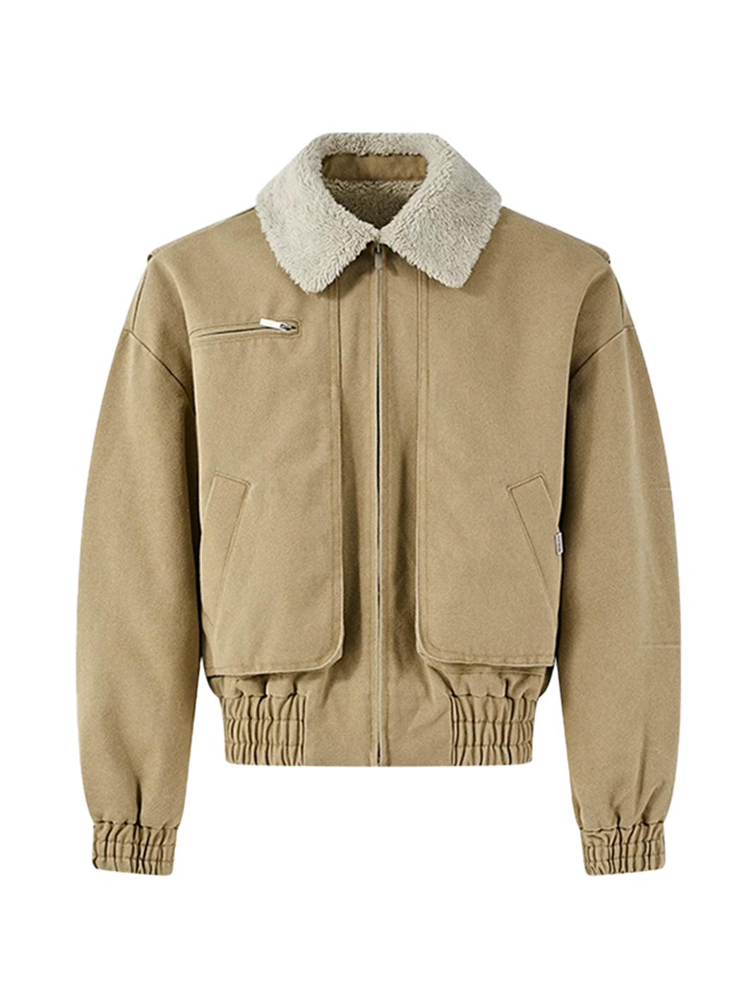 Fleece Collar Canvas Workwear Zip Jacket - front view