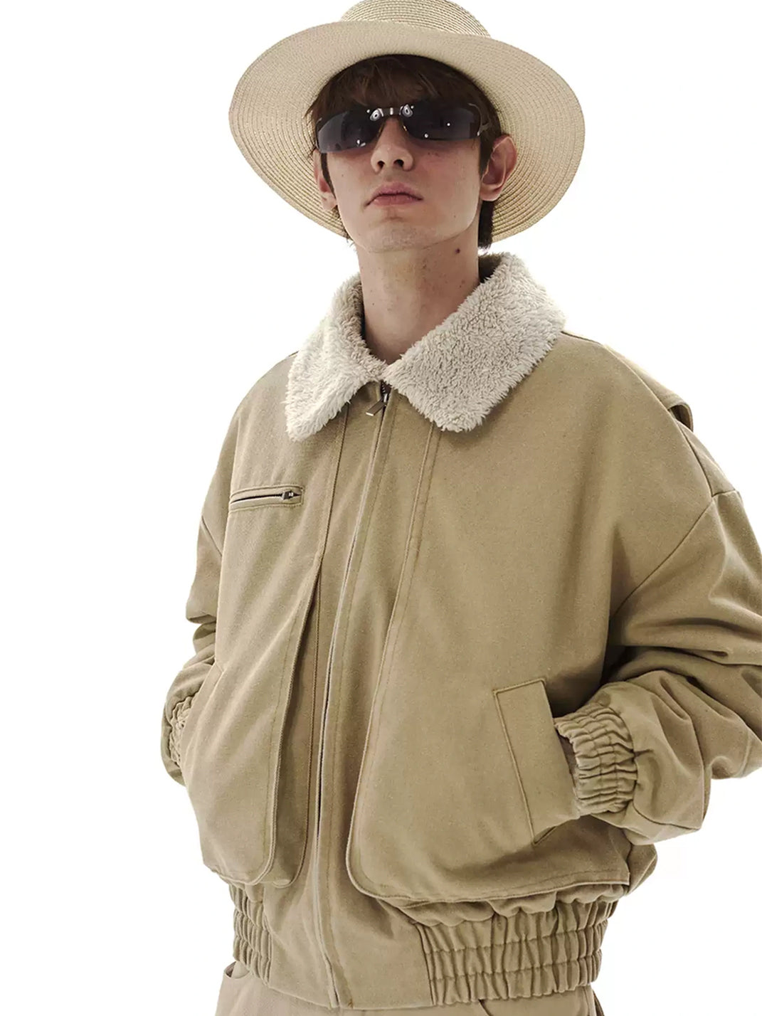 Fleece Collar Canvas Workwear Zip Jacket - product view 3