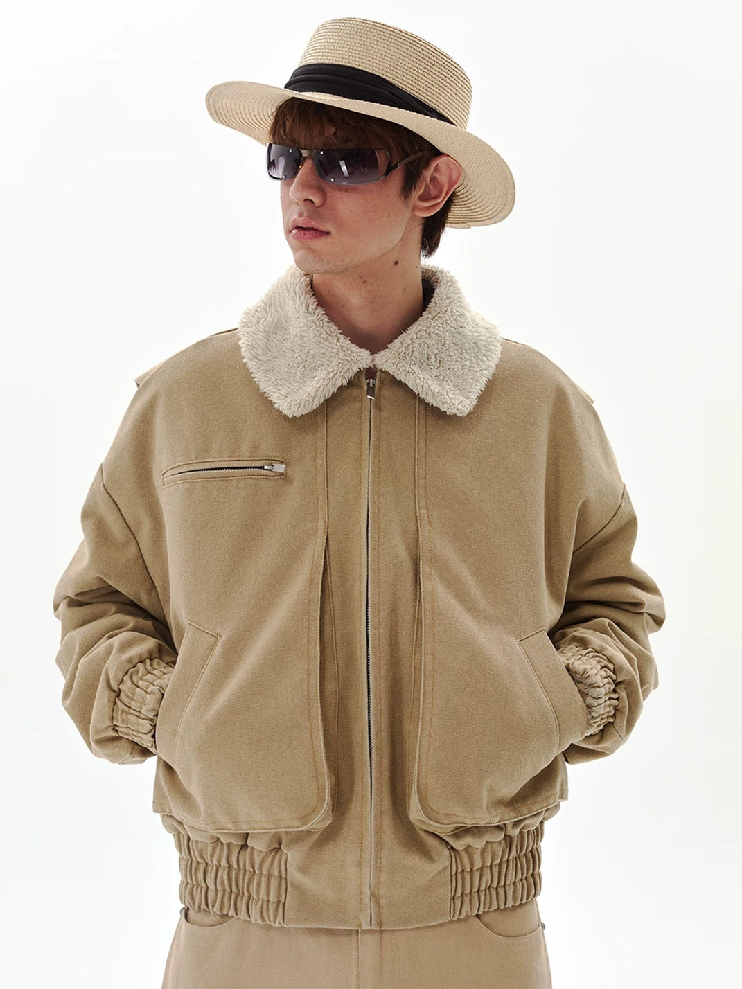 Fleece Collar Canvas Workwear Zip Jacket - product view 4