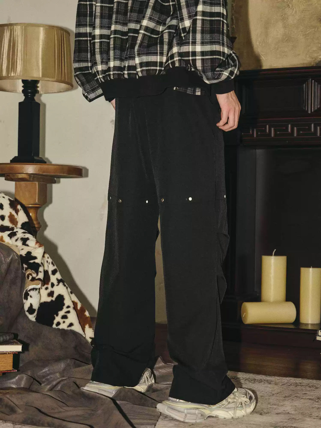 Black Gem Stud Parachute Trousers - product view 2