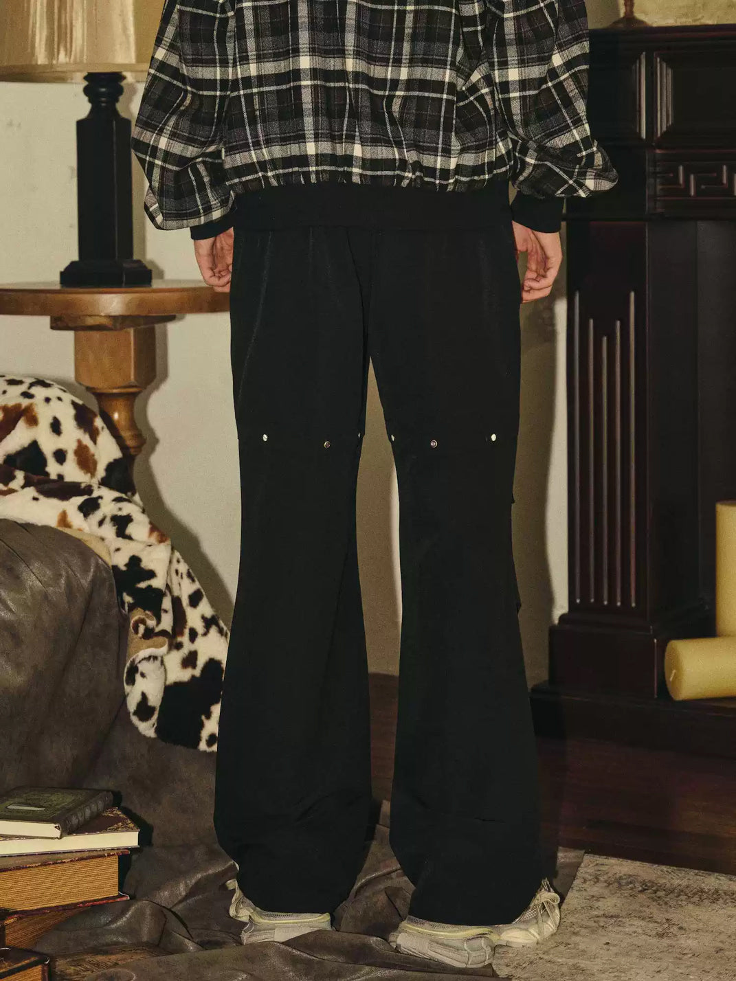 Black Gem Stud Parachute Trousers - product view 3