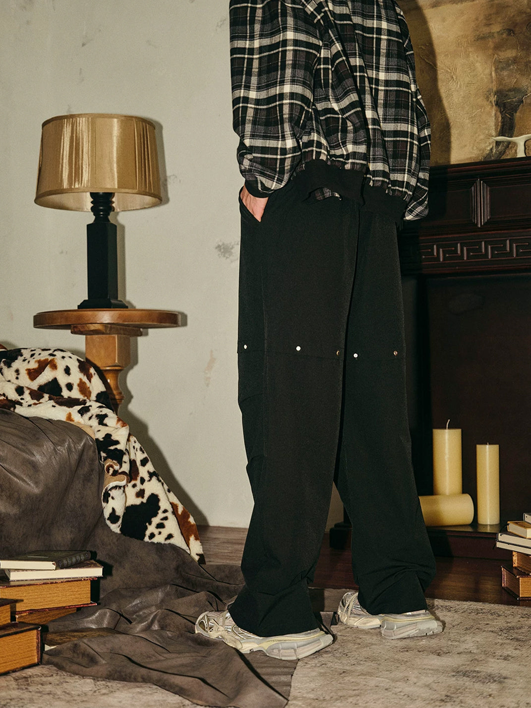 Black Gem Stud Parachute Trousers - product view 5