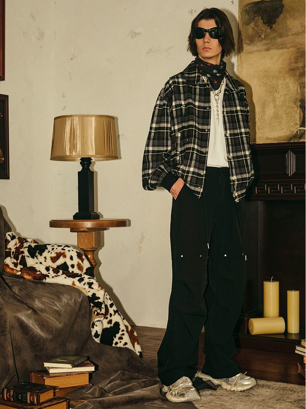 Black Gem Stud Parachute Trousers - product view 8