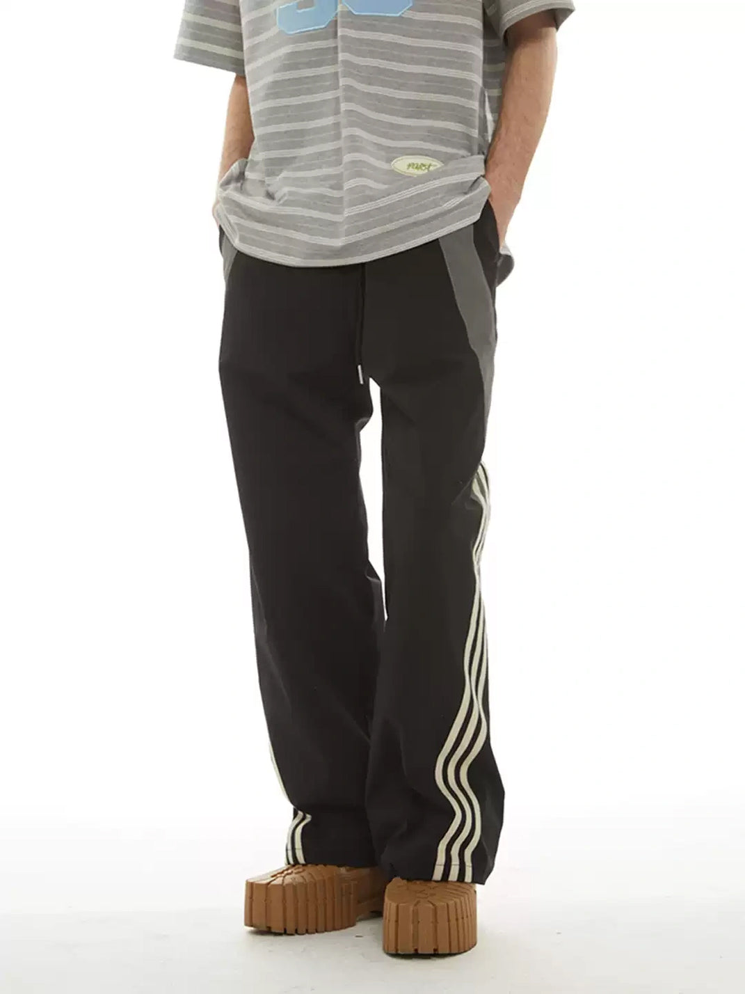 Contrast Side Stripe Drawstring Straight Leg Pants - view 2