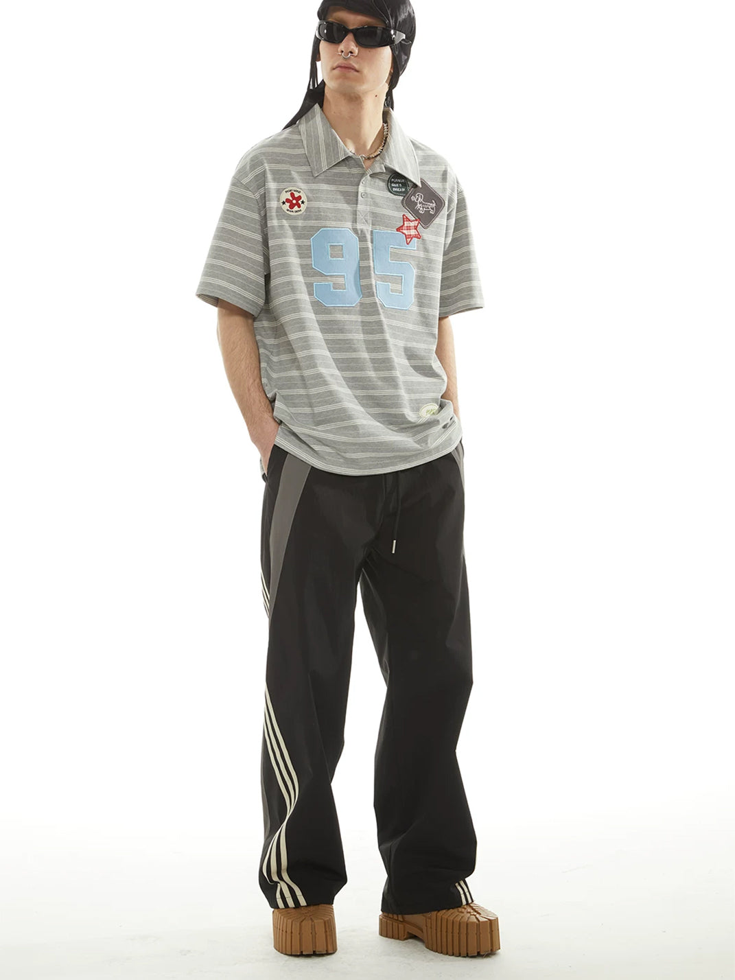 Contrast Side Stripe Drawstring Straight Leg Pants - view 3