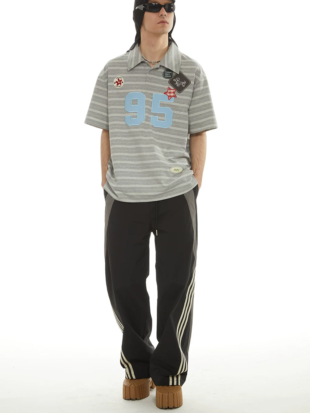 Contrast Side Stripe Drawstring Straight Leg Pants - view 4