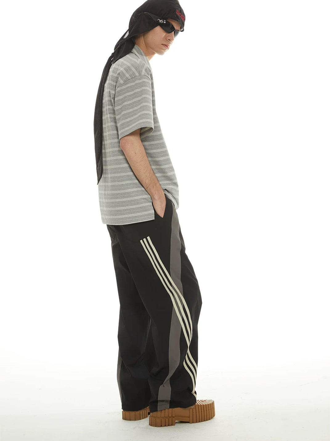 Contrast Side Stripe Drawstring Straight Leg Pants - view 6