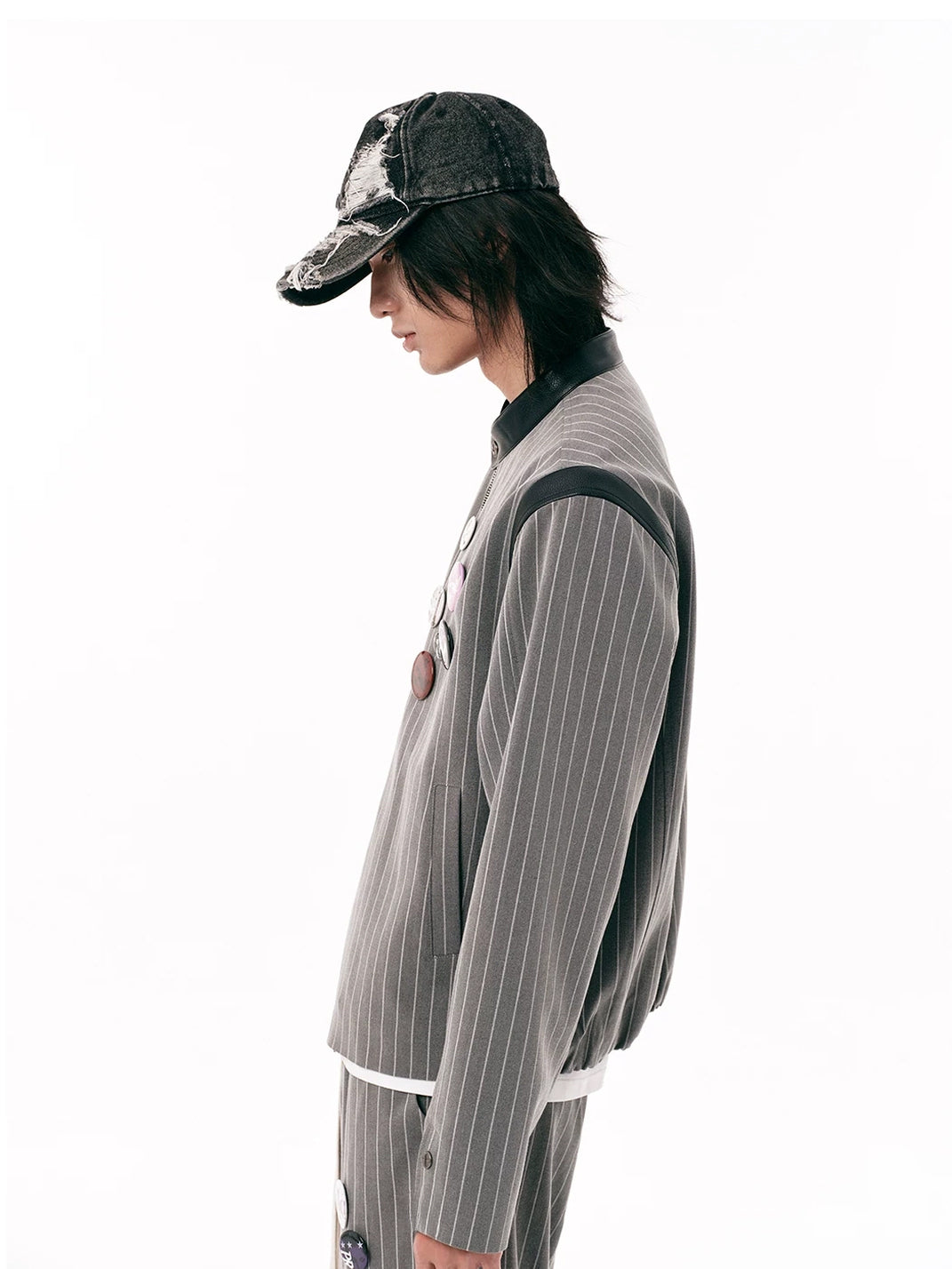 Pinstripe Badge Embroidered Cropped Zip Jacket - product view 7
