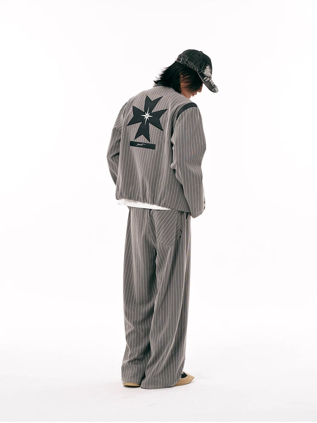 Pinstripe Badge Embroidered Cropped Zip Jacket - product view 8