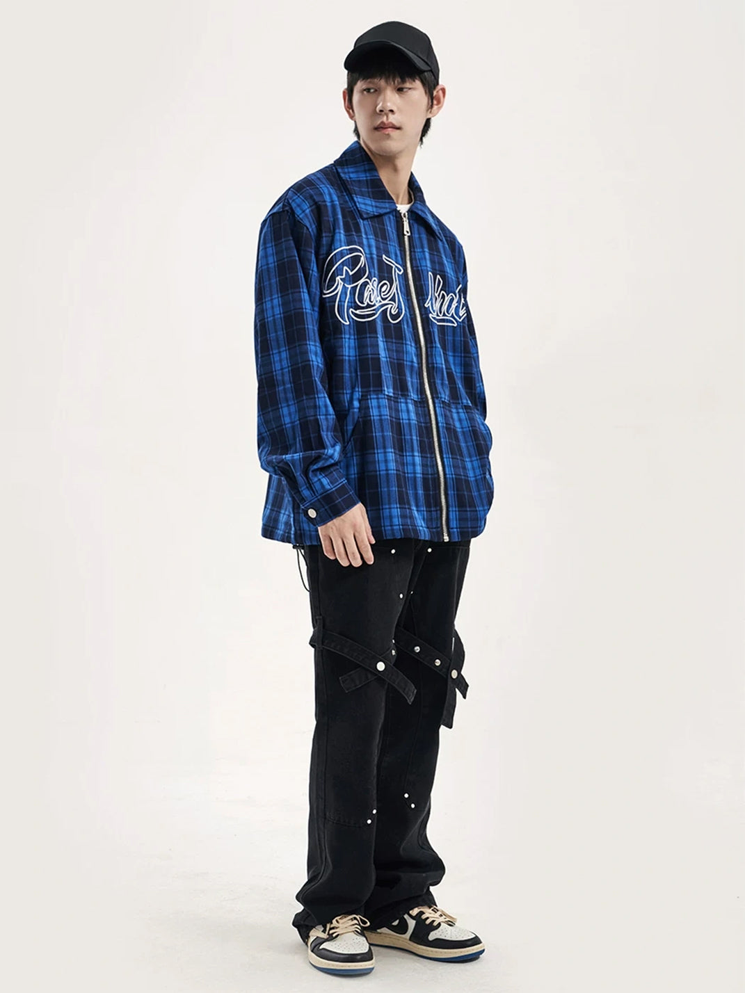 Black Cross Strap Studded Flare Jeans - product view 8