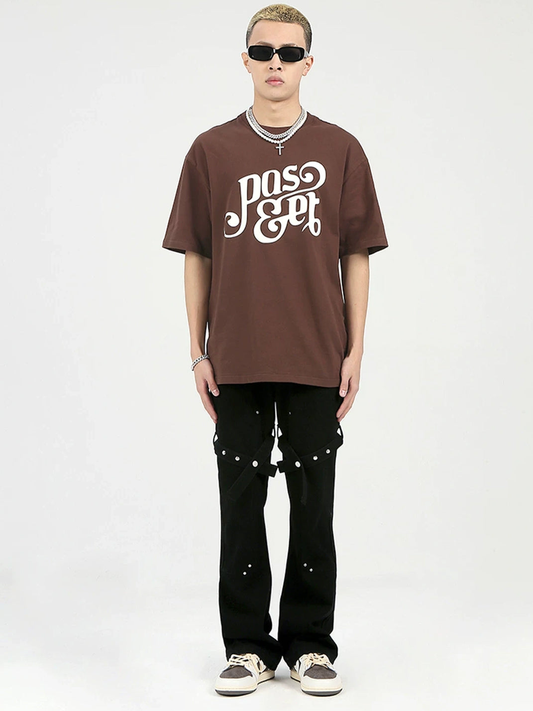 Black Cross Strap Studded Flare Jeans - product view 9