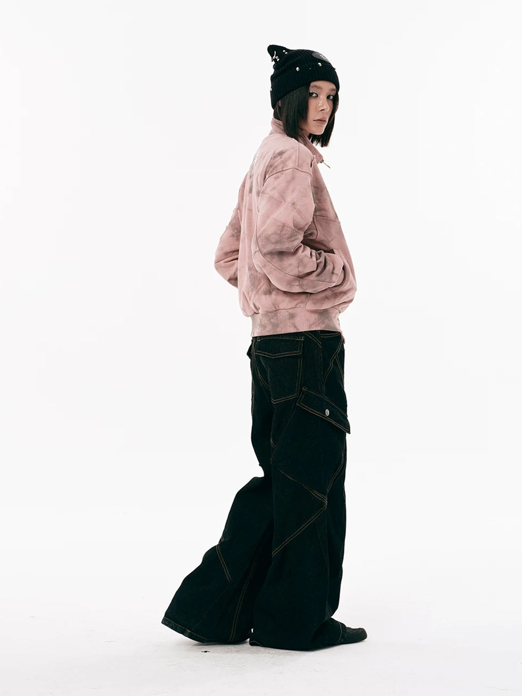 Pink Distressed Embroidered Cotton Zip Jacket - product view 9