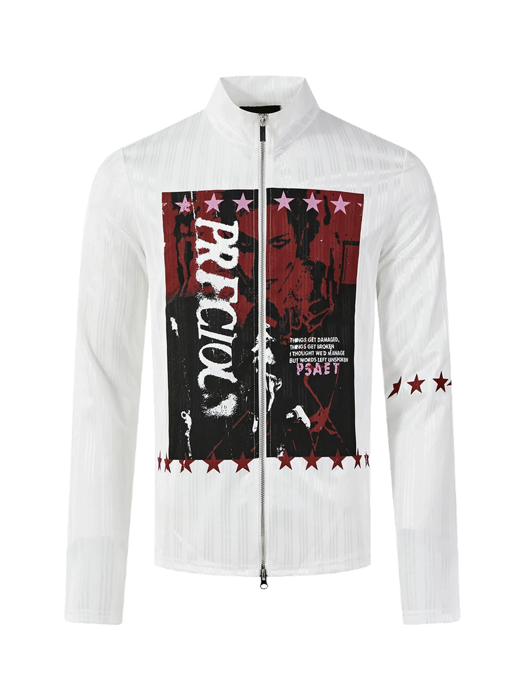 Portrait Graphic Stand Collar Zip Jacket - front view