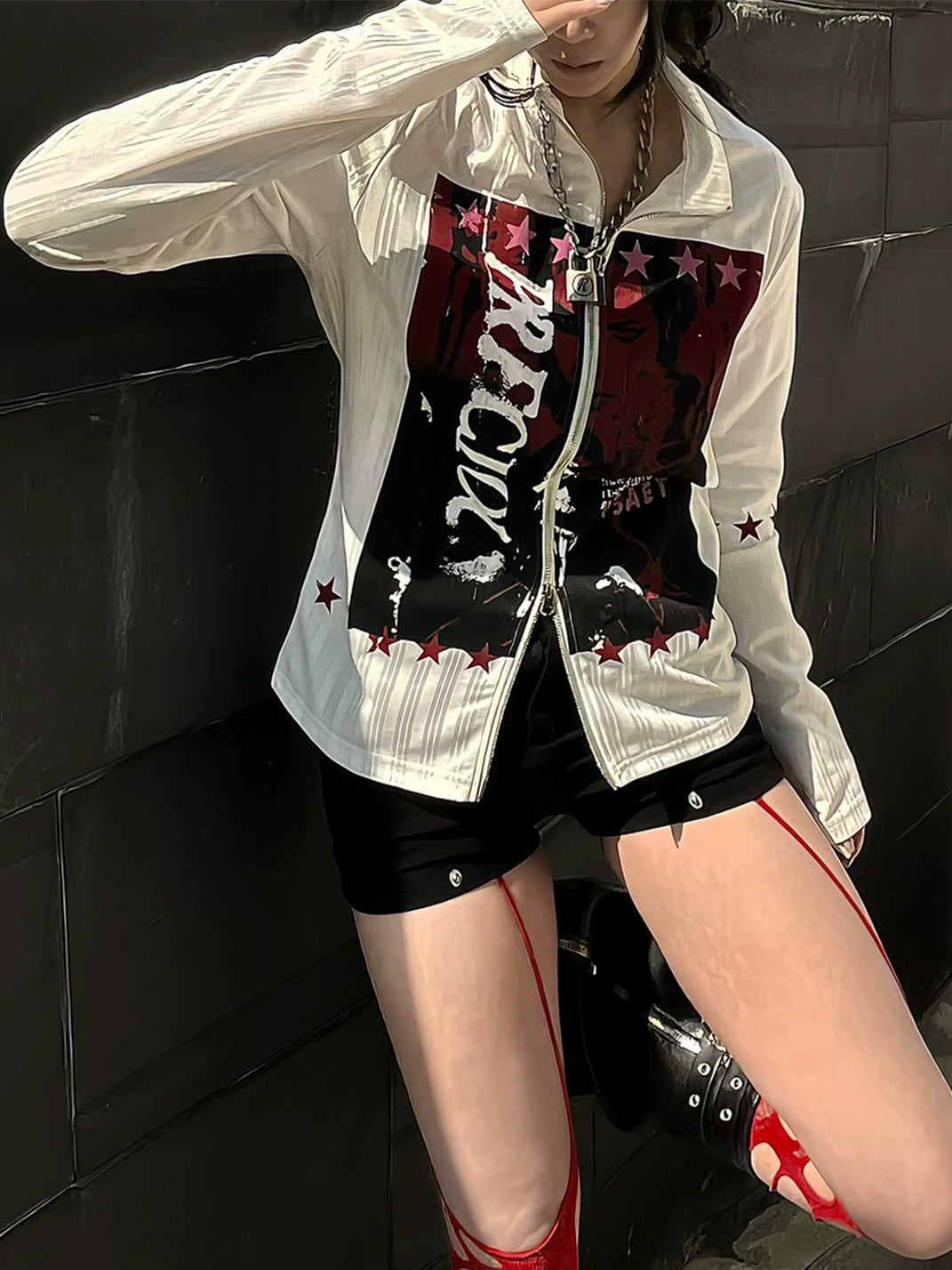 Portrait Graphic Stand Collar Zip Jacket - product view 10