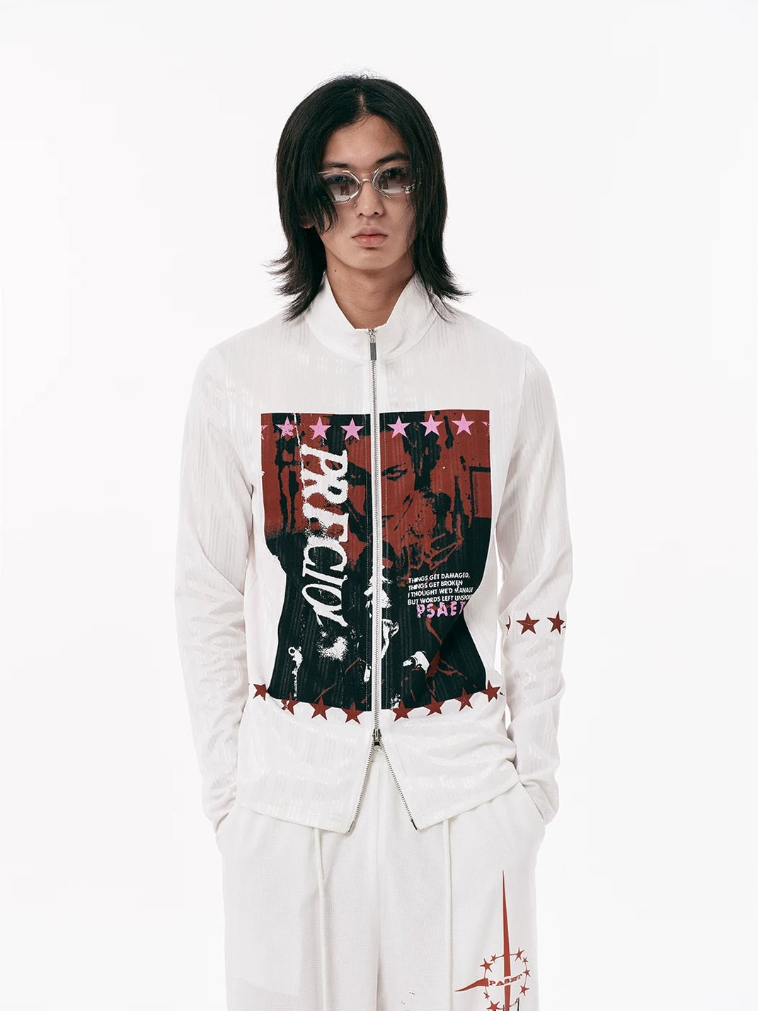 Portrait Graphic Stand Collar Zip Jacket - product view 2