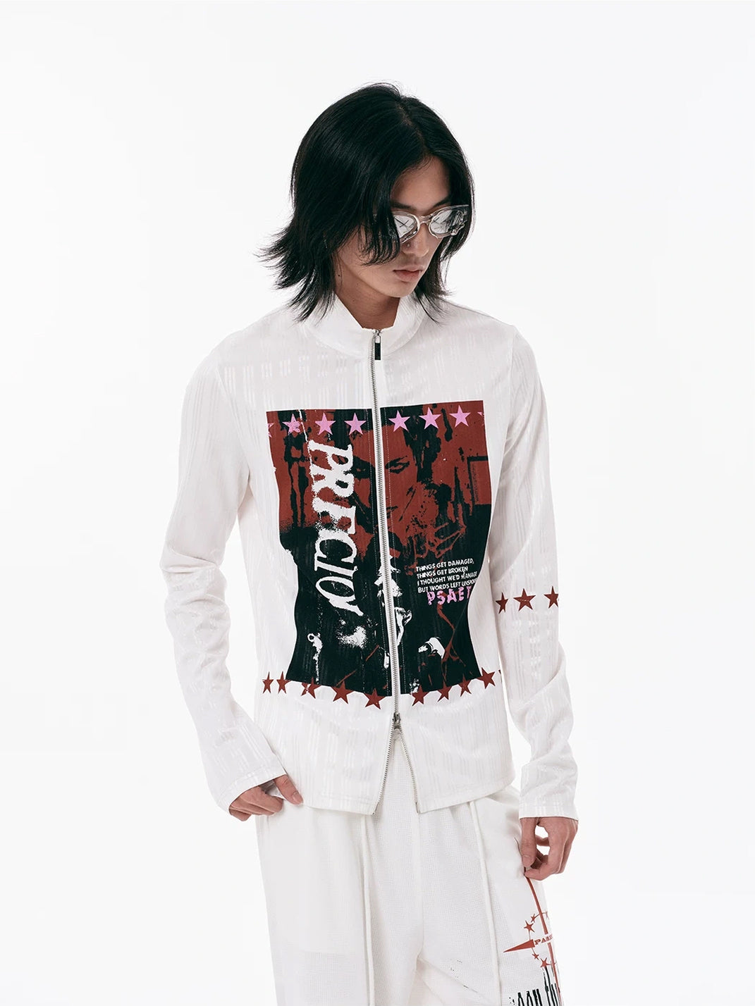 Portrait Graphic Stand Collar Zip Jacket - product view 4