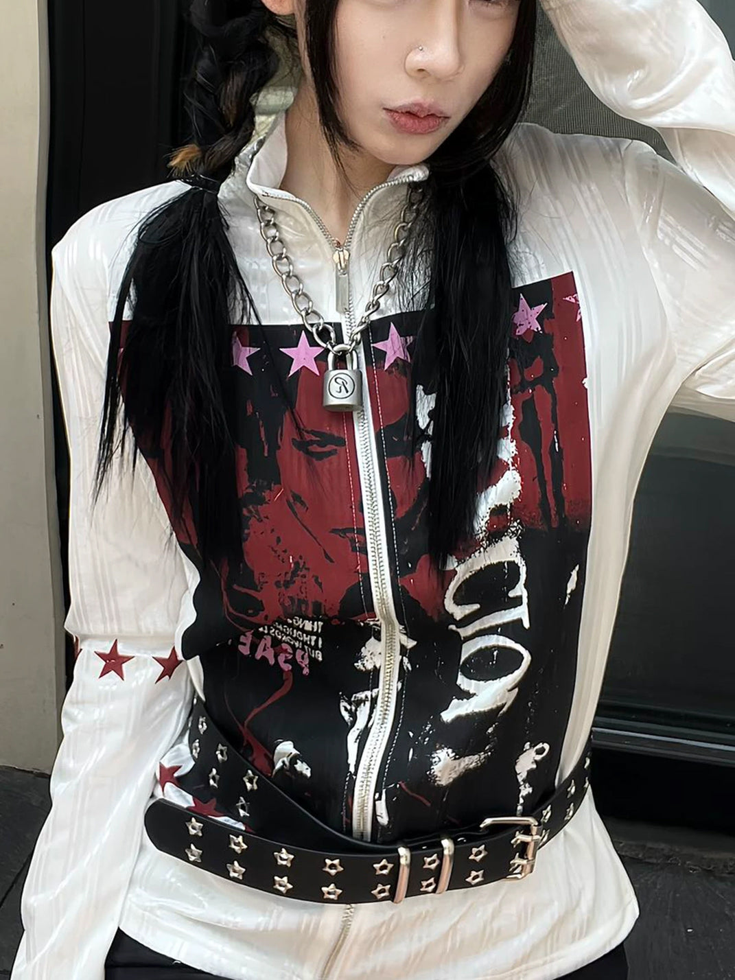 Portrait Graphic Stand Collar Zip Jacket - product view 7