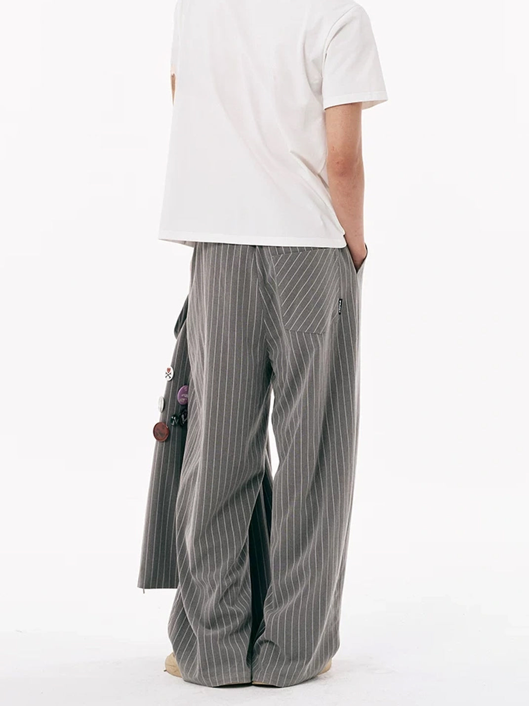 Embroidered Motif Pinstripe Drawstring Wide Leg Pants - view 5