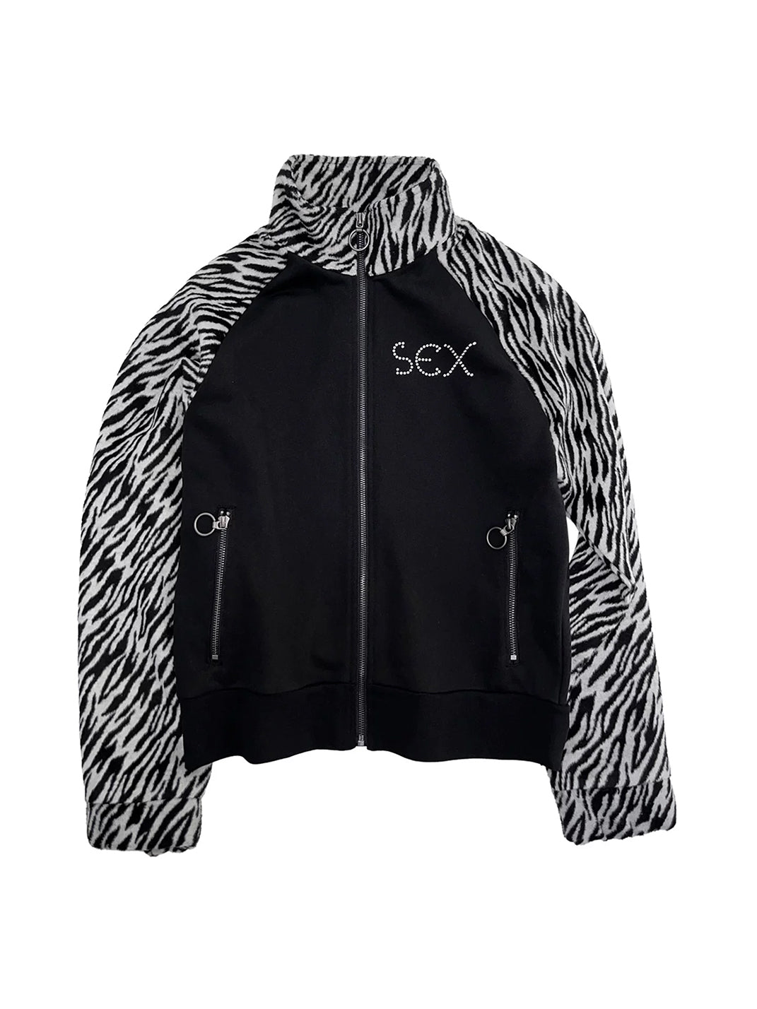 Zebra Sleeve Cropped Graphic Zip Jacket - front view