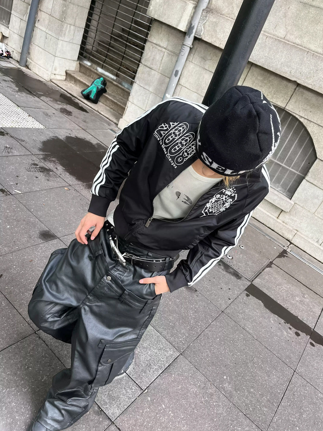 Skull Embroidered Striped Sleeve Zip Jacket - product view 4