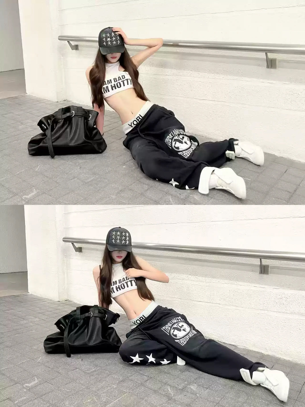 Black Star Print Wide Leg Sweatpants - product view 5