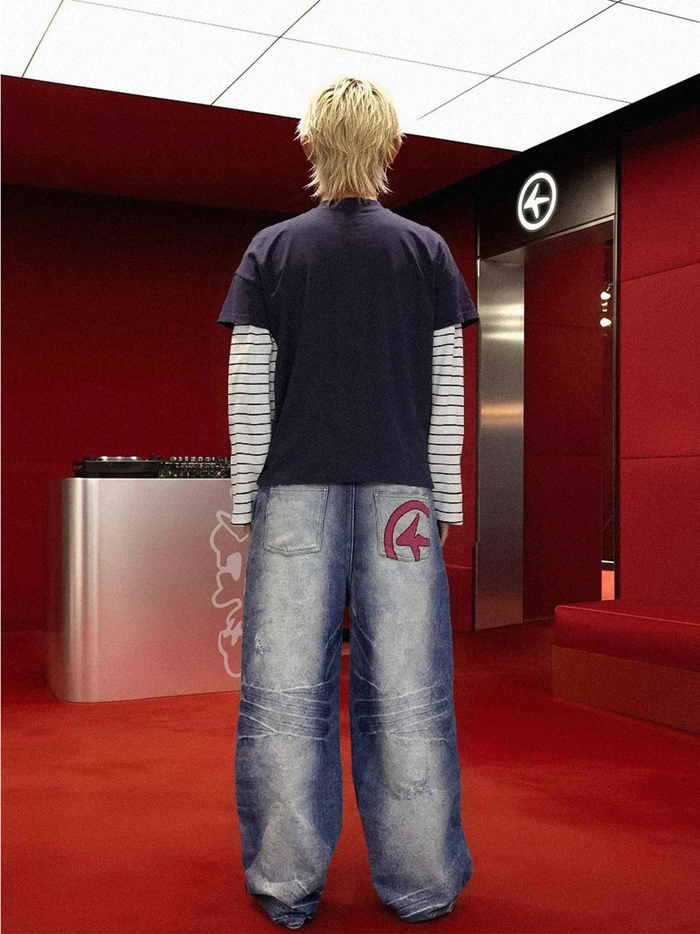 Ice Blue Lightning Stitch Baggy Jeans