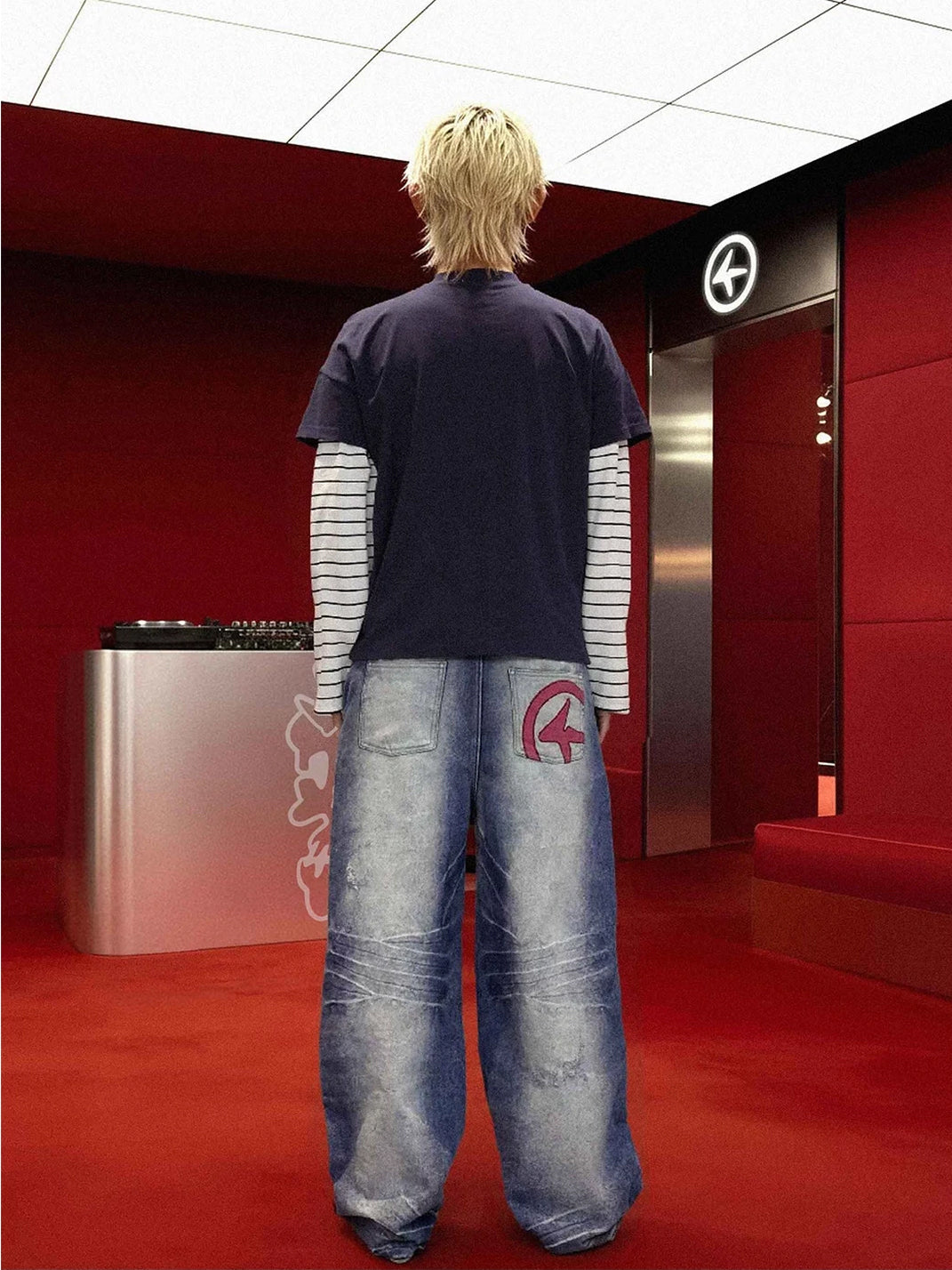 Ice Blue Lightning Stitch Baggy Jeans - product view 3