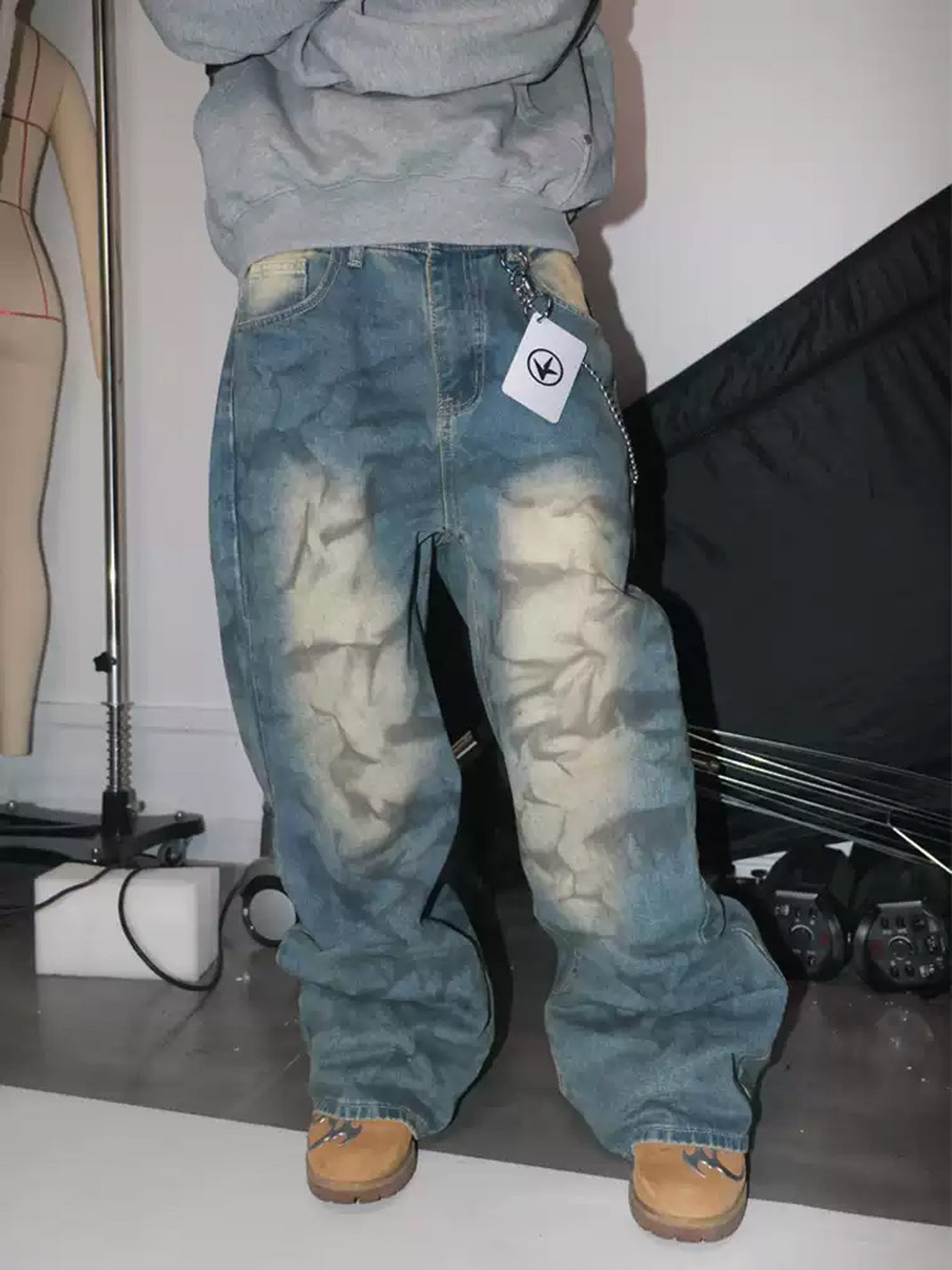 Washed Blue Distressed Baggy Denim Jeans - product view 2