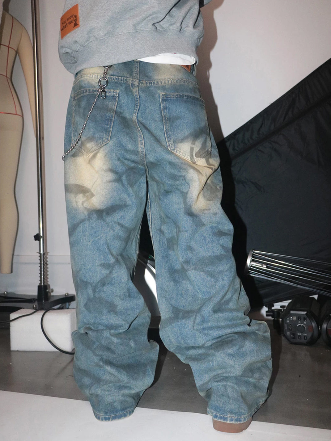 Washed Blue Distressed Baggy Denim Jeans - product view 3