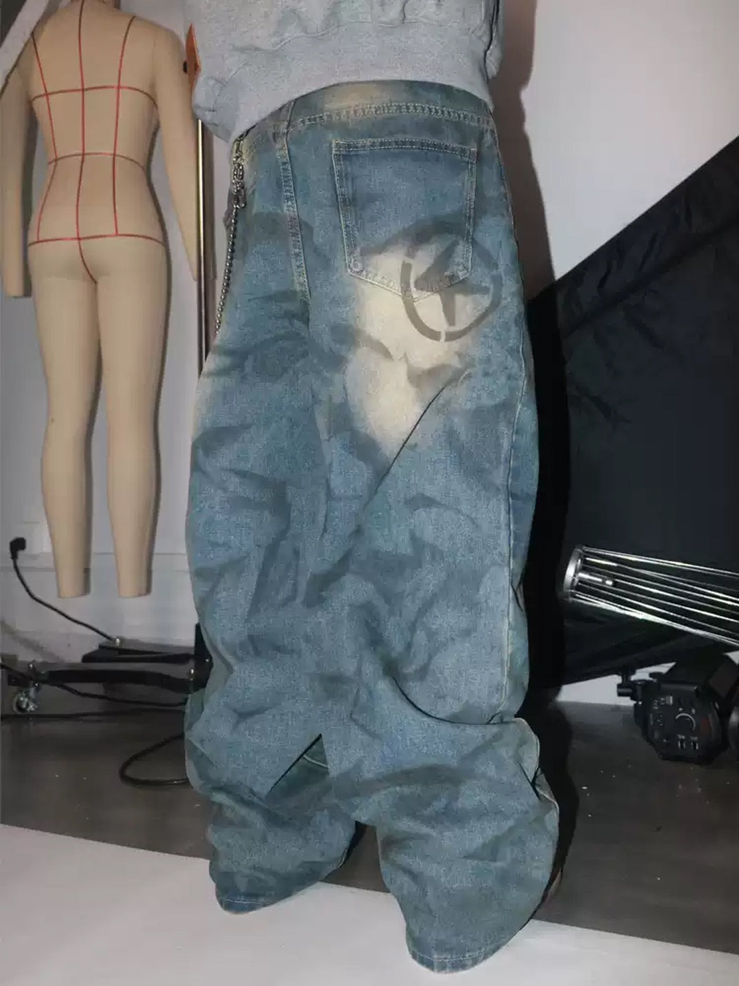 Washed Blue Distressed Baggy Denim Jeans - product view 4