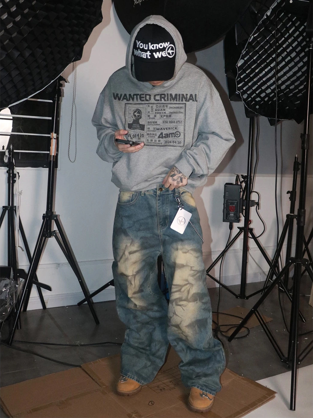 Washed Blue Distressed Baggy Denim Jeans - product view 7
