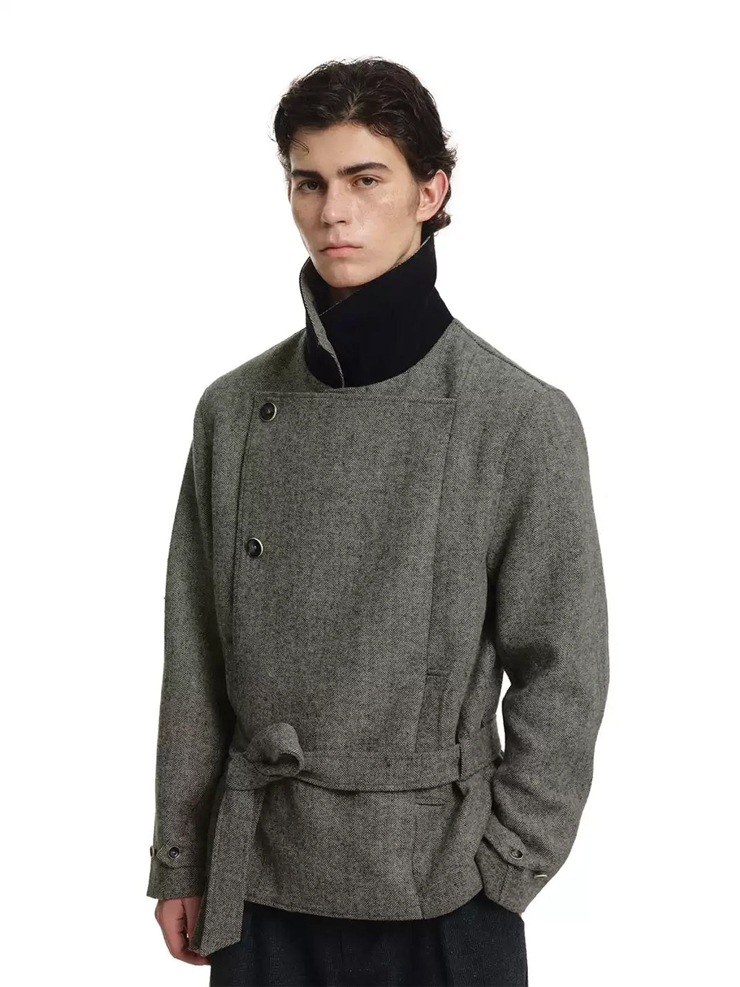 Belted Herringbone Wool Blend Short Jacket - product view 2