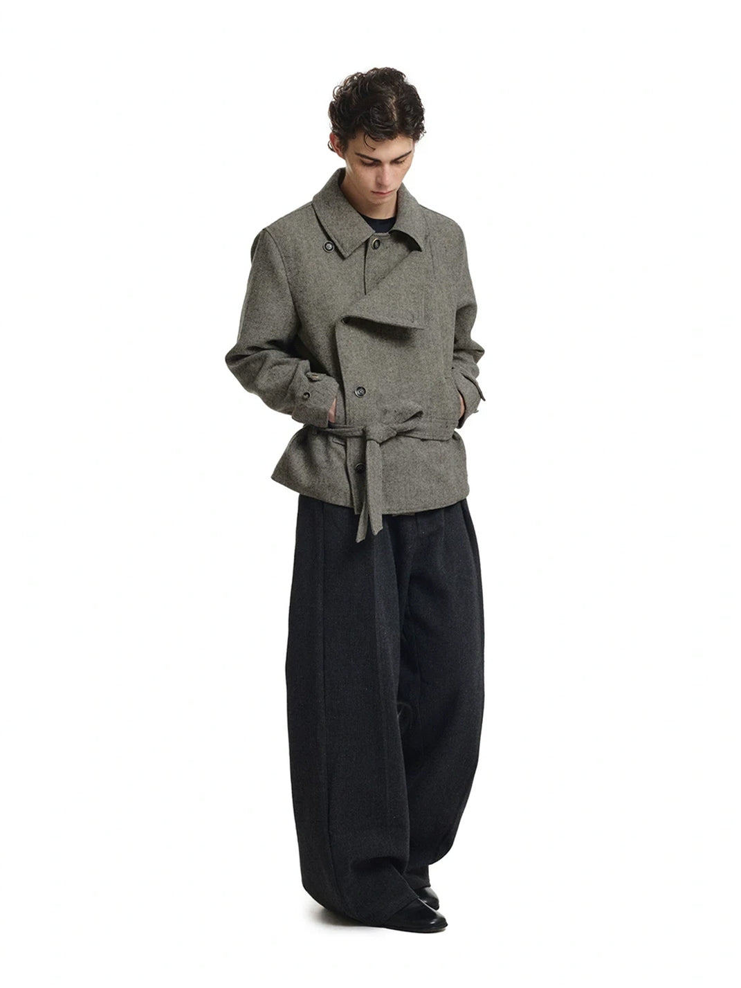 Belted Herringbone Wool Blend Short Jacket - product view 5