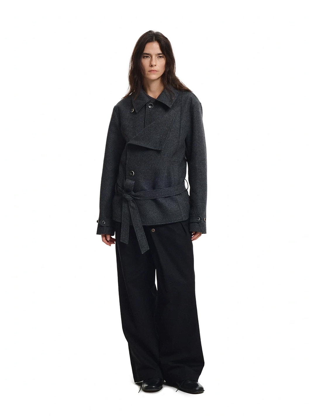 Belted Herringbone Wool Blend Short Jacket - product view 9