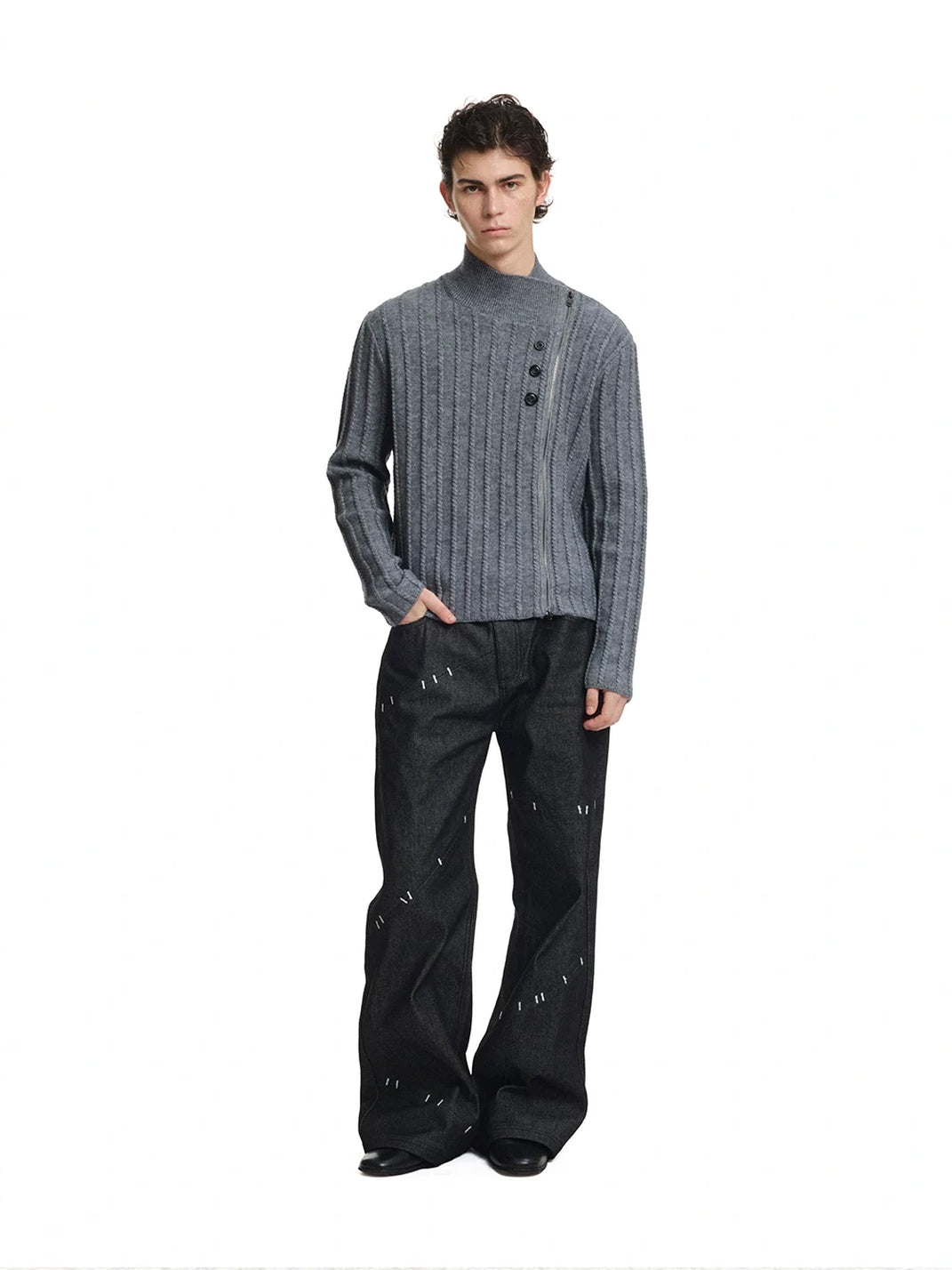 Offset Zip Cable Knit High Neck Sweater - product view 4