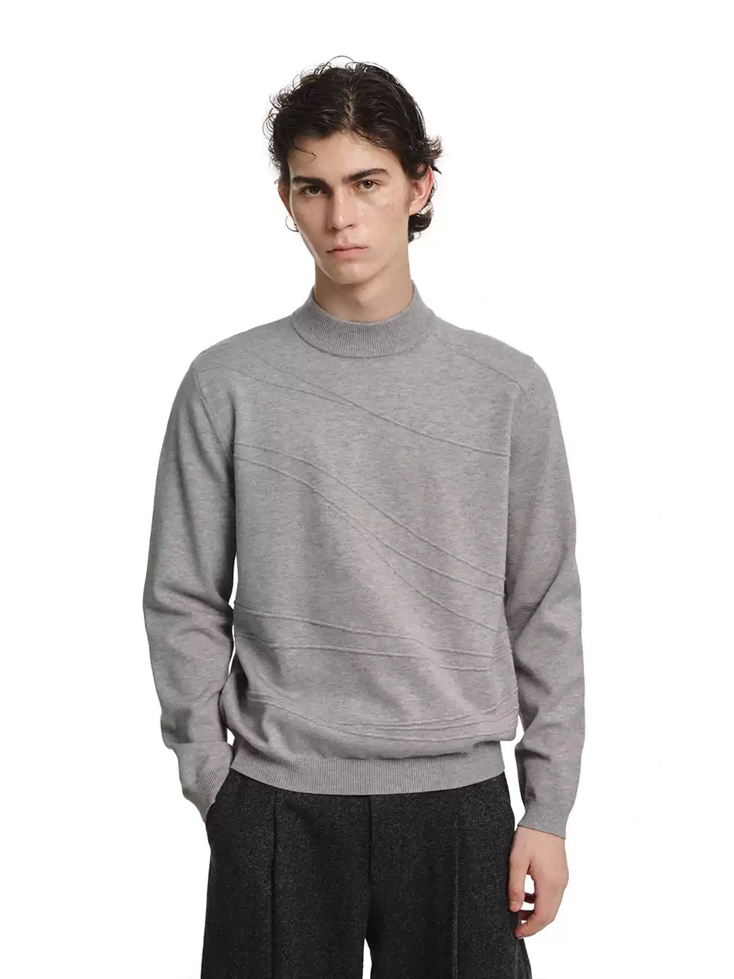 Raised Curve Mock Neck Knit Sweater - product view 2