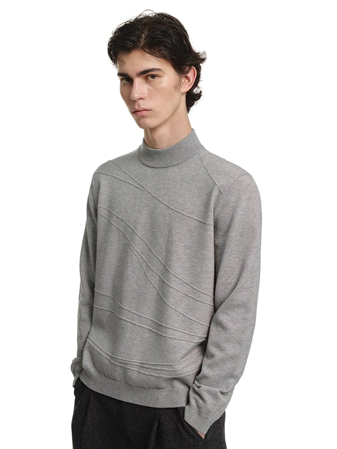 Raised Curve Mock Neck Knit Sweater - product view 3